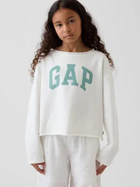 Sudadera infantil Vintagesoft de felpa con cuello ancho y logotipo