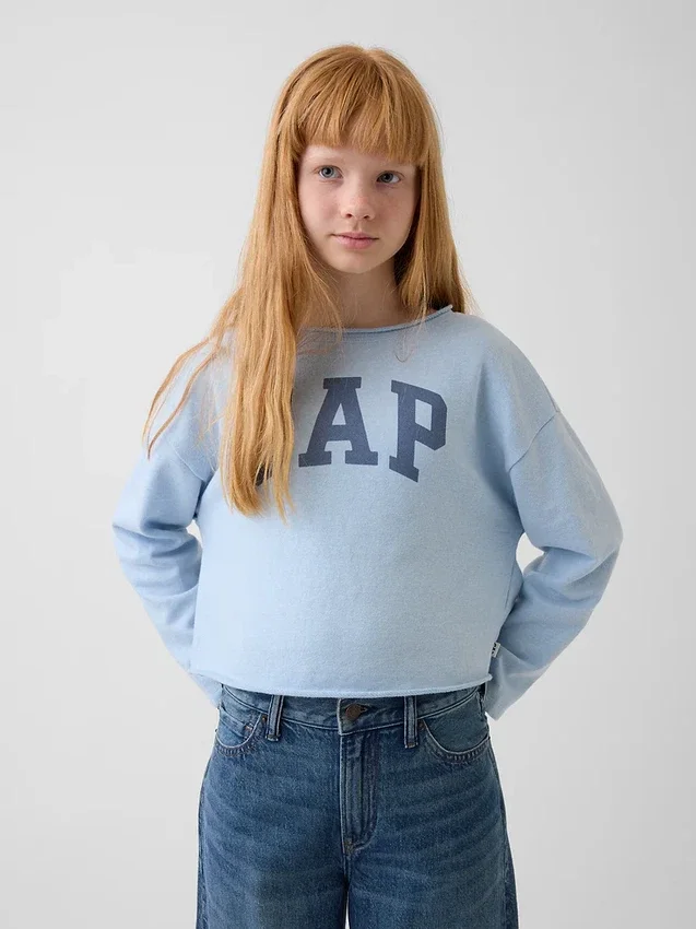 Sudadera infantil Vintagesoft de felpa con cuello ancho y logotipo