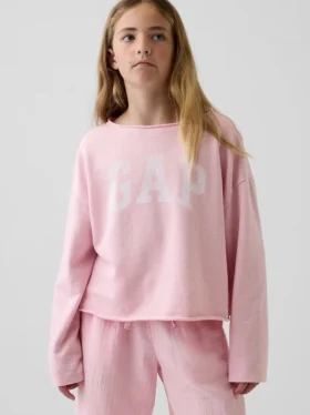 Sudadera infantil Vintagesoft de felpa con cuello ancho y logotipo