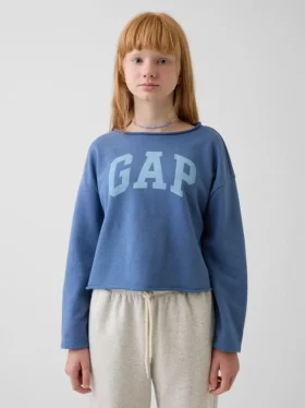 Sudadera infantil Vintagesoft de felpa con cuello ancho y logotipo