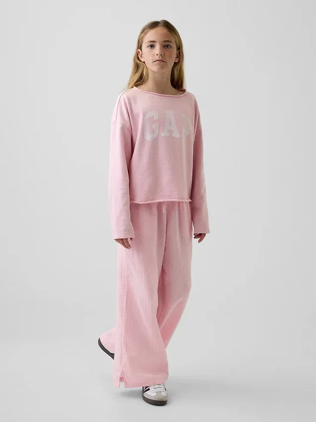 Sudadera infantil Vintagesoft de felpa con cuello ancho y logotipo