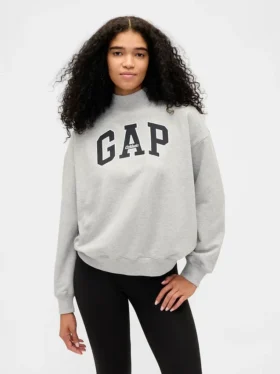 Sudadera oversize de felpa francesa gruesa con cuello alto y logotipo
