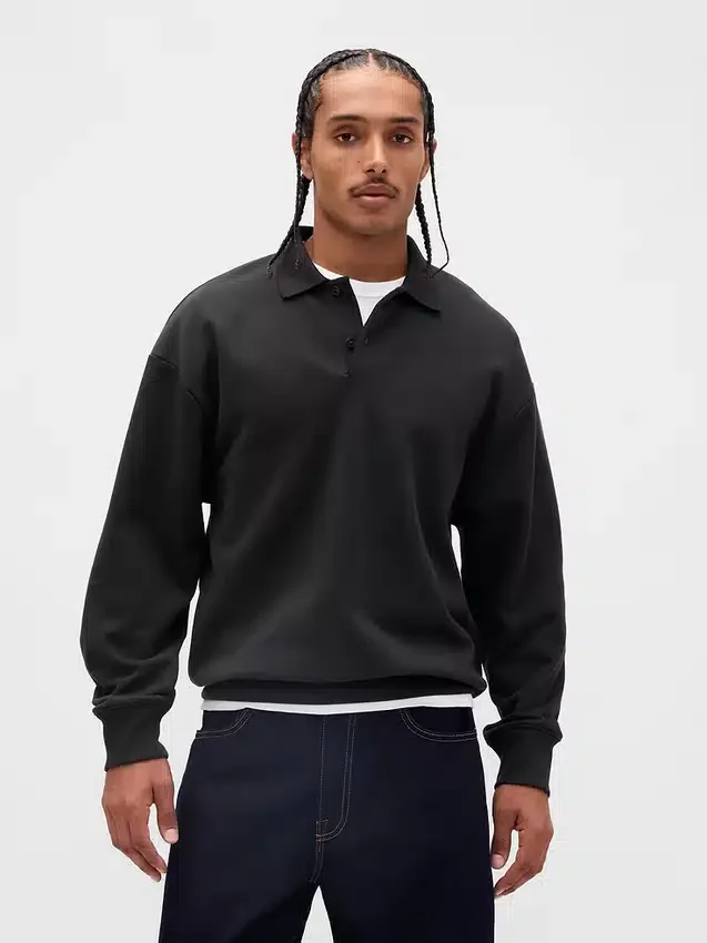 Sudadera tipo polo oversize de tejido grueso para adultos