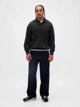 Sudadera tipo polo oversize de tejido grueso para adultos