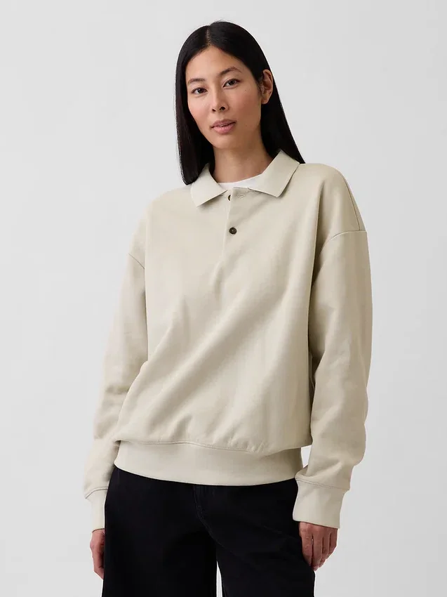 Sudadera tipo polo oversize de tejido grueso para adultos