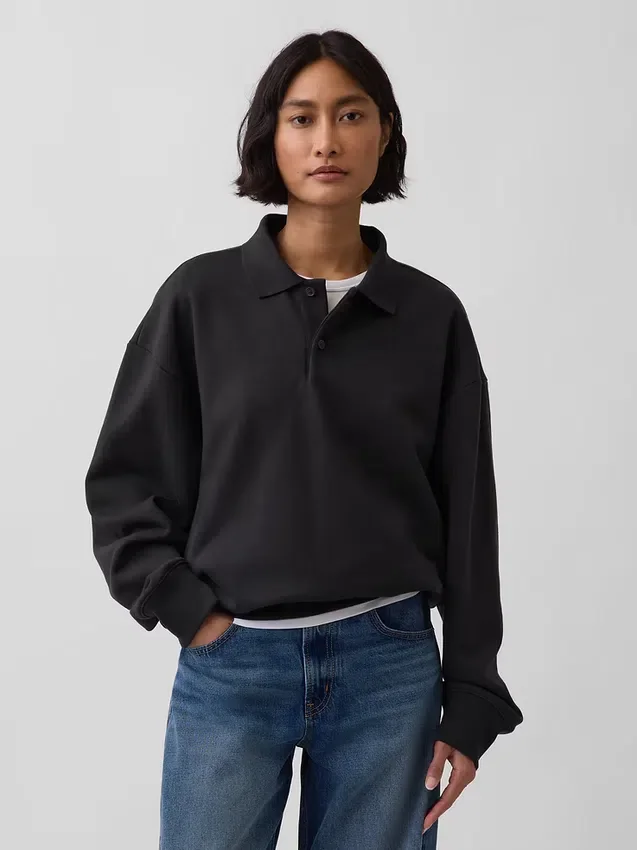 Sudadera tipo polo oversize de tejido grueso para adultos