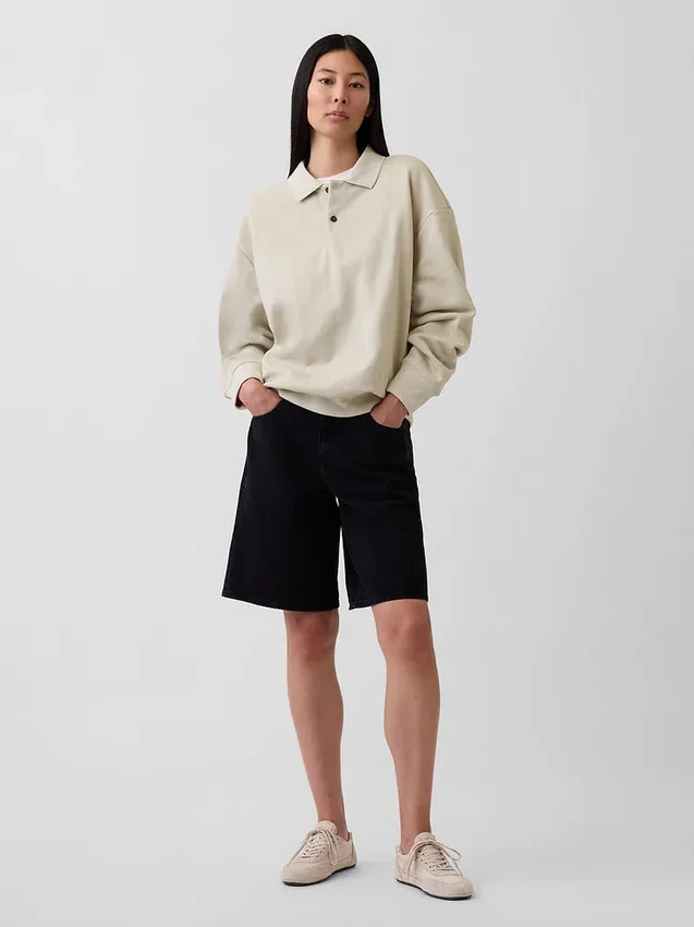 Sudadera tipo polo oversize de tejido grueso para adultos