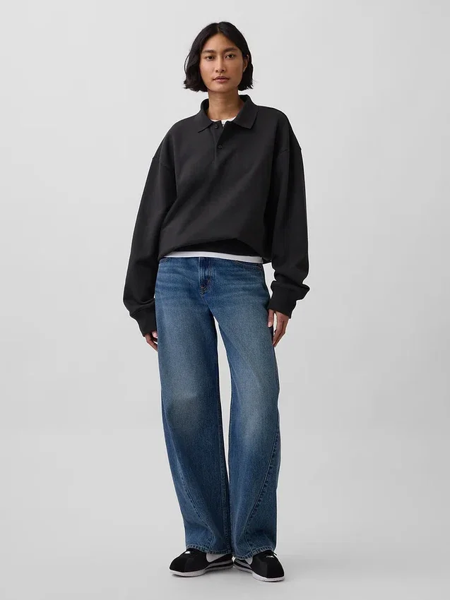 Sudadera tipo polo oversize de tejido grueso para adultos
