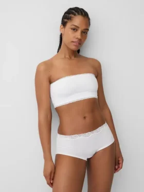 Sujetador bandeau de algodón orgánico elástico con ribete de encaje