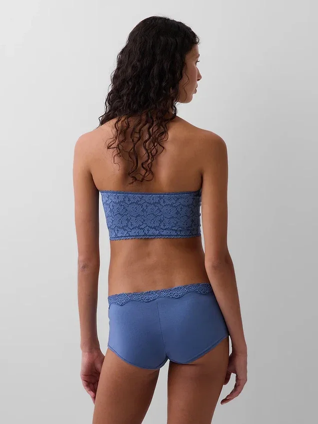 Sujetador bandeau de algodón orgánico elástico con ribete de encaje
