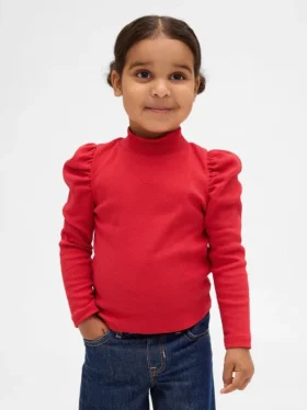 Suéter de cuello alto con mangas abullonadas y tejido acanalado para Bebé y Niño