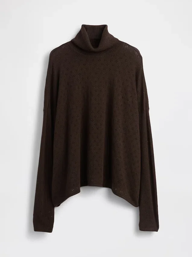 Suéter de cuello alto oversize con punto calado