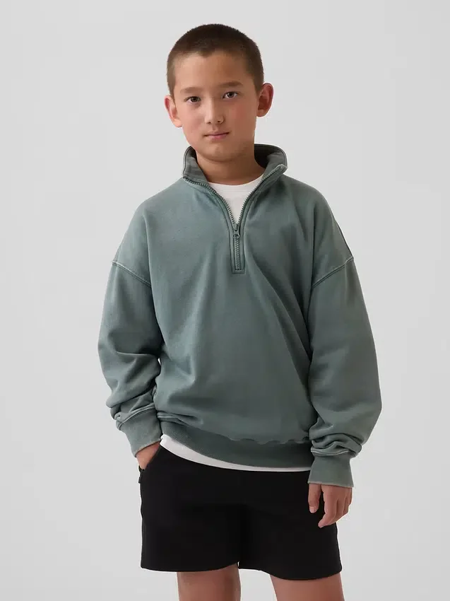 Suéter de felpa Vintagesoft para niños, corte holgado y media cremallera