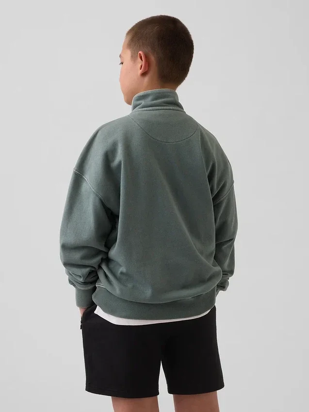 Suéter de felpa Vintagesoft para niños, corte holgado y media cremallera