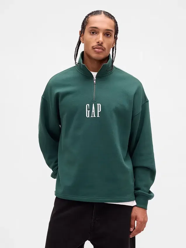 Suéter de logotipo oversize de peso pesado con cremallera de un cuarto