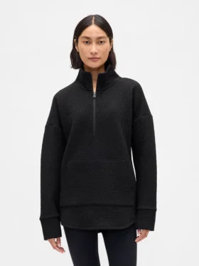 Suéter GapFit de jacquard acolchado con media cremallera