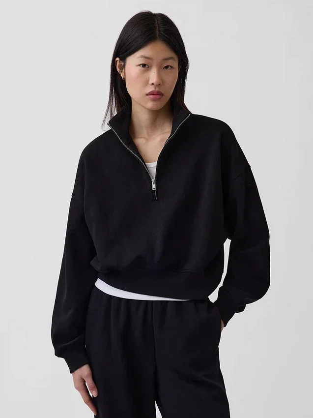 Suéter oversize con media cremallera y cuello en cuña Vintagesoft