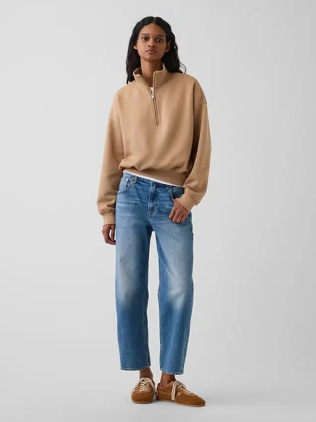 Suéter oversize con media cremallera y cuello en cuña Vintagesoft