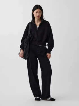 Suéter oversize con media cremallera y cuello en cuña Vintagesoft