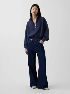 Suéter oversize con media cremallera y cuello en cuña Vintagesoft