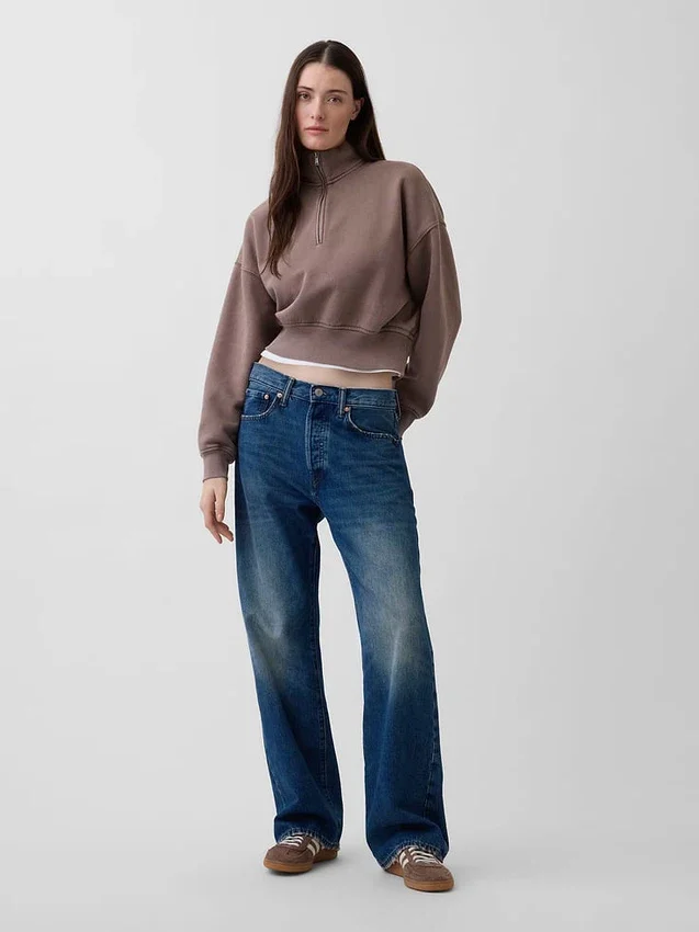 Suéter oversize con media cremallera y cuello en cuña Vintagesoft