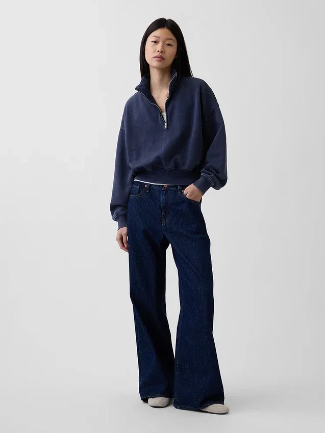 Suéter oversize con media cremallera y cuello en cuña Vintagesoft