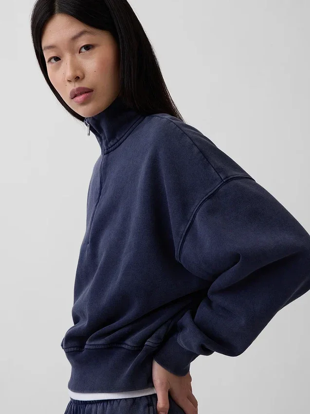 Suéter oversize con media cremallera y cuello en cuña Vintagesoft