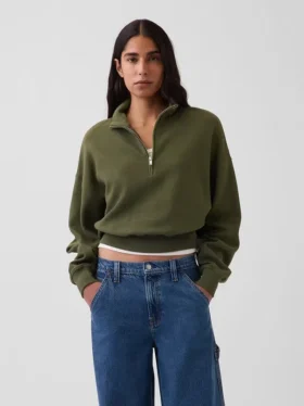 Suéter oversize de algodón texturizado con media cremallera