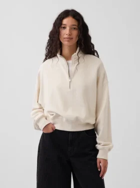 Suéter oversize de algodón texturizado con media cremallera