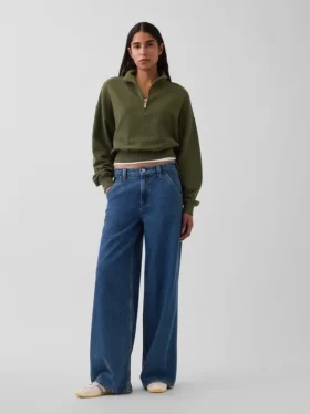 Suéter oversize de algodón texturizado con media cremallera