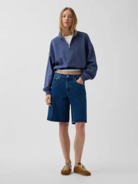 Suéter oversize de algodón texturizado con media cremallera
