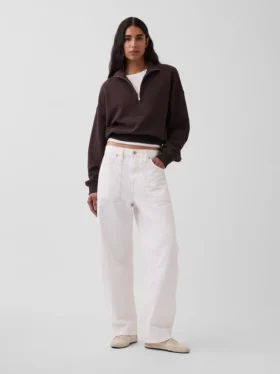 Suéter oversize de algodón texturizado con media cremallera