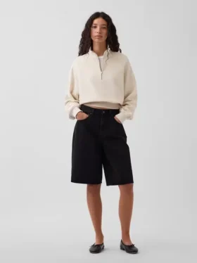 Suéter oversize de algodón texturizado con media cremallera