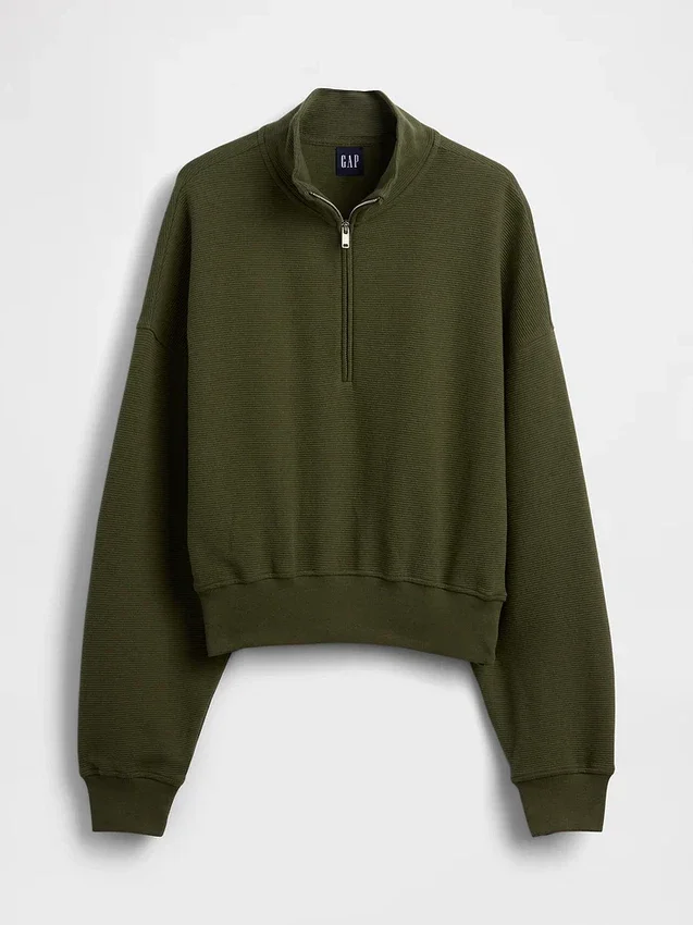 Suéter oversize de algodón texturizado con media cremallera