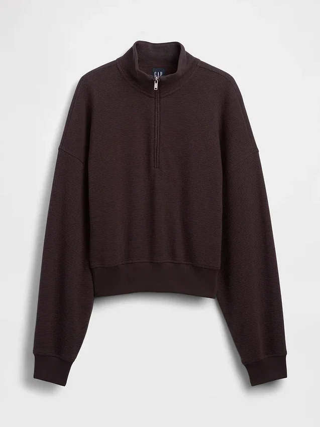 Suéter oversize de algodón texturizado con media cremallera