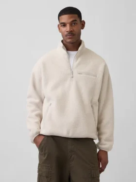 Suéter oversize de sherpa con media cremallera