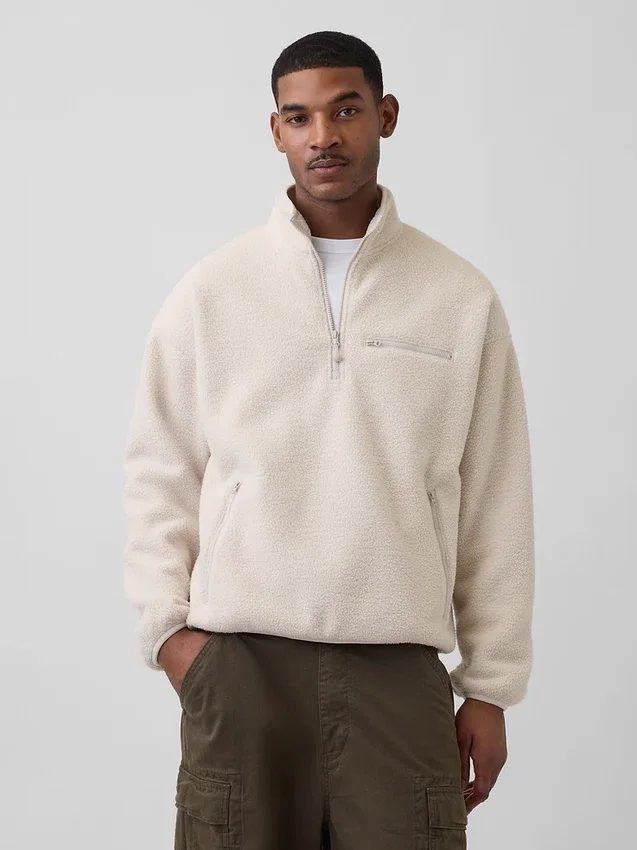 Suéter oversize de sherpa con media cremallera
