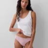 Tanga de algodón orgánico elástico con ribete de encaje