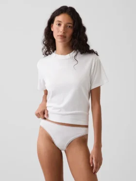 Tanga de algodón orgánico elástico con ribete de encaje