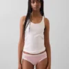 Tanga de algodón orgánico elástico con ribete de encaje