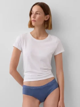 Tanga de algodón orgánico elástico con ribete de encaje
