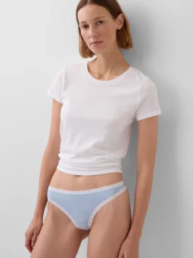 Tanga de algodón orgánico elástico con ribete de encaje