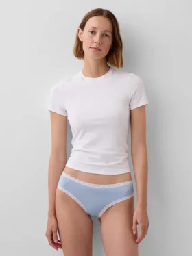 Tanga de algodón orgánico elástico con ribete de encaje