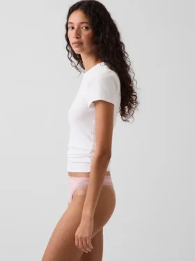 Tanga de algodón orgánico elástico con ribete de encaje