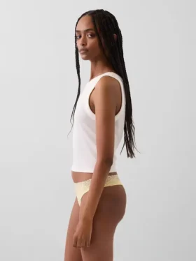 Tanga de algodón orgánico elástico con ribete de encaje