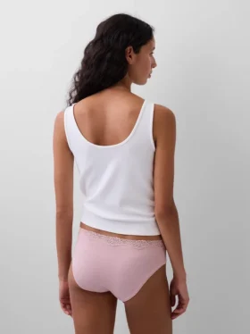 Tanga de algodón orgánico elástico con ribete de encaje