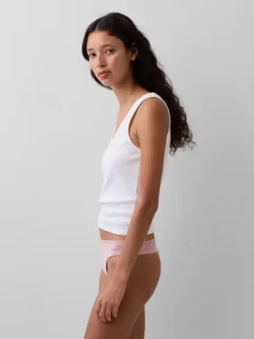 Tanga de algodón orgánico elástico con ribete de encaje