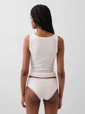 Tanga de algodón orgánico elástico con ribete de encaje