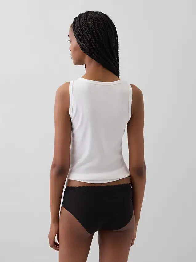 Tanga de algodón orgánico elástico con ribete de encaje