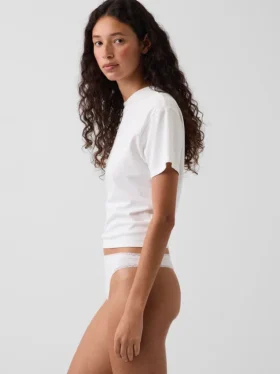 Tanga de algodón orgánico elástico con ribete de encaje